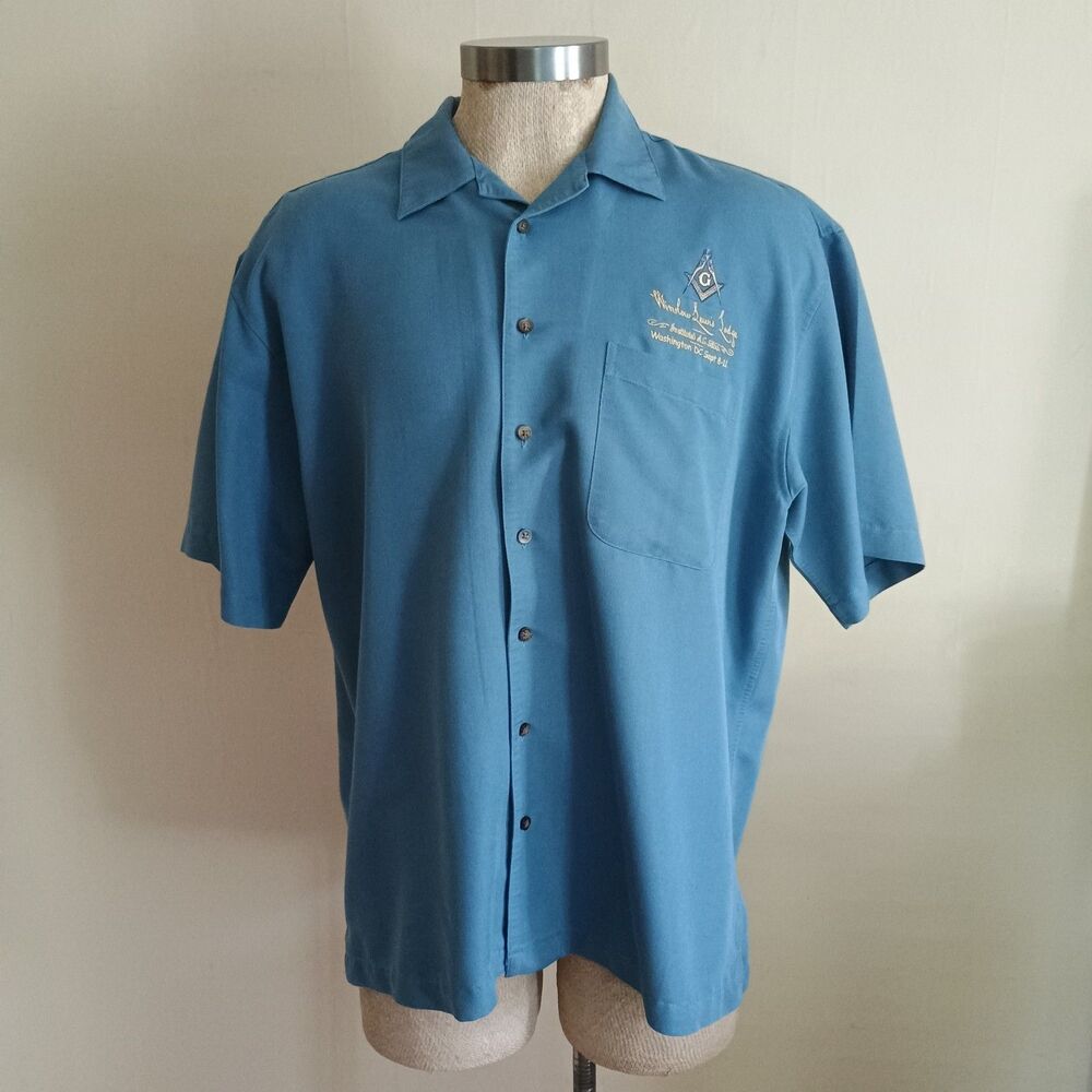 Ultra Club Men’s Sz L Button Up Short Sleeved Shirt Cabana Breeze Masonic Lodge